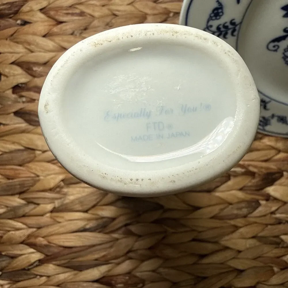 Vintage FTD Especially For You Japan Blue Speckled Bud Vase 6.25” Porcelain